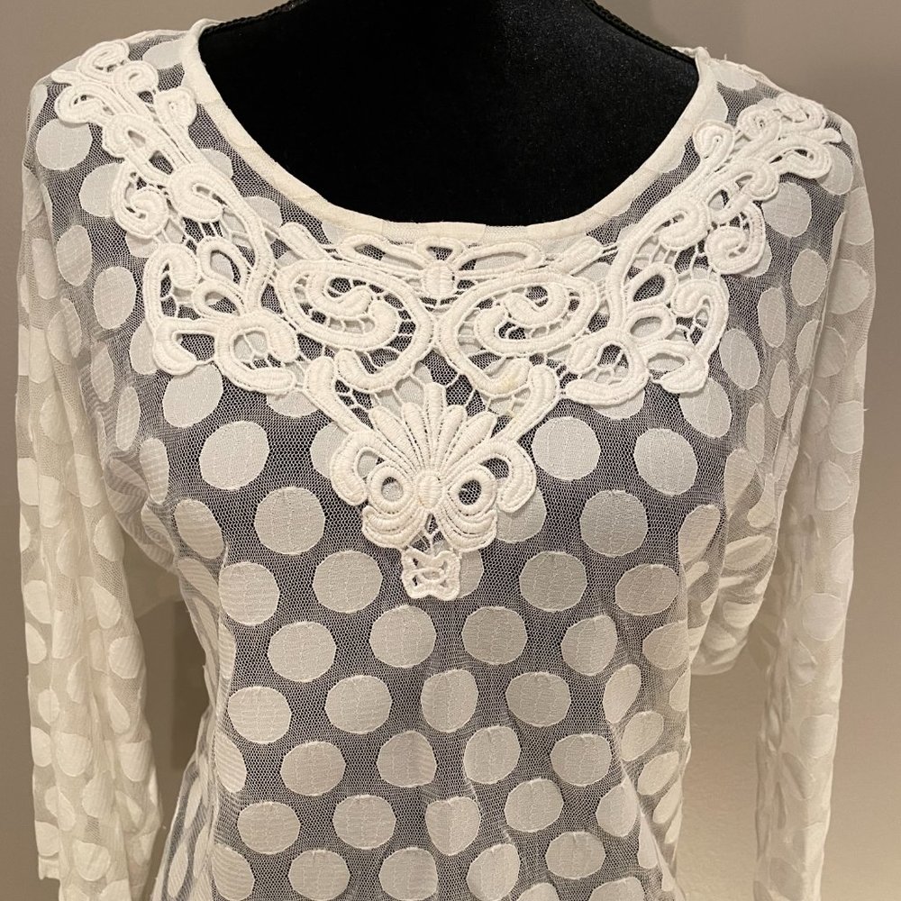 Alfani Womens Sheer Polka-dot Pullover sz M NWOT - Picture 3 of 5